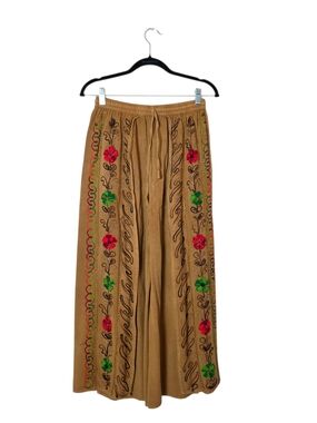 Ashley Taylor Embroidered Wide Leg Pants One Size Boho Split Leg Beach Vacation